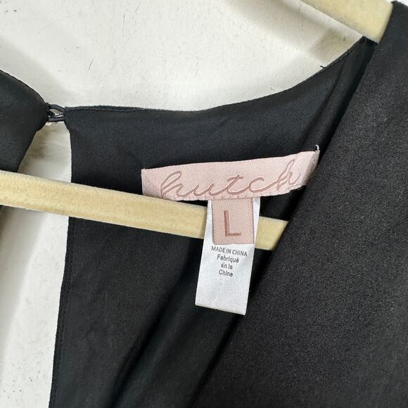 Anthropologie Hutch Wide Leg V Neck Black Jersey Long Sleeve Jumpsuit Large - Picture 5 of 15